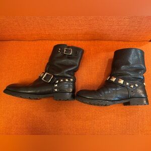 Frye Rogan Black Leather Studded Engineer Boots